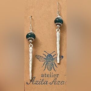 Boho Antique Silver and Stone Bead Earrings